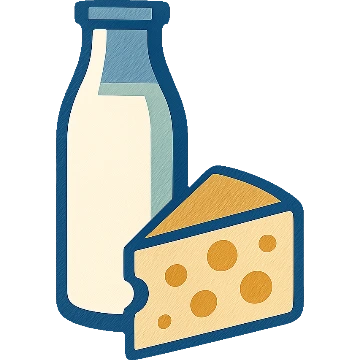 A bottle of milk and a wedge of cheese