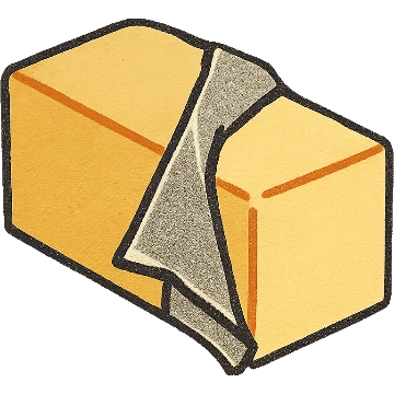 A stick of butter, wrapper folded back